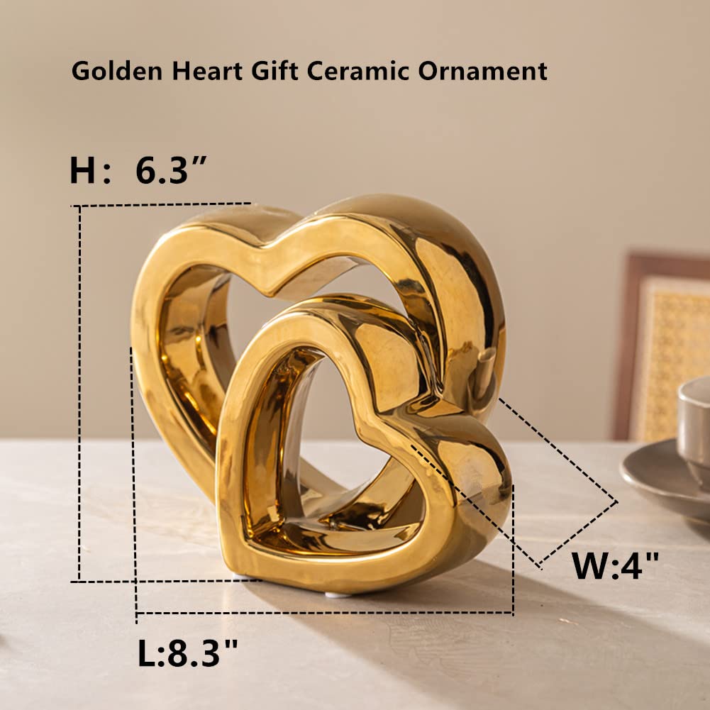 WEIDILIDU Home Decor Porcelain Heart Sculpture Modern Abstract Art Ceramic Statue GoldenTable Decorations for Dining Room Living Room Office Centerpiece (Golden W795)