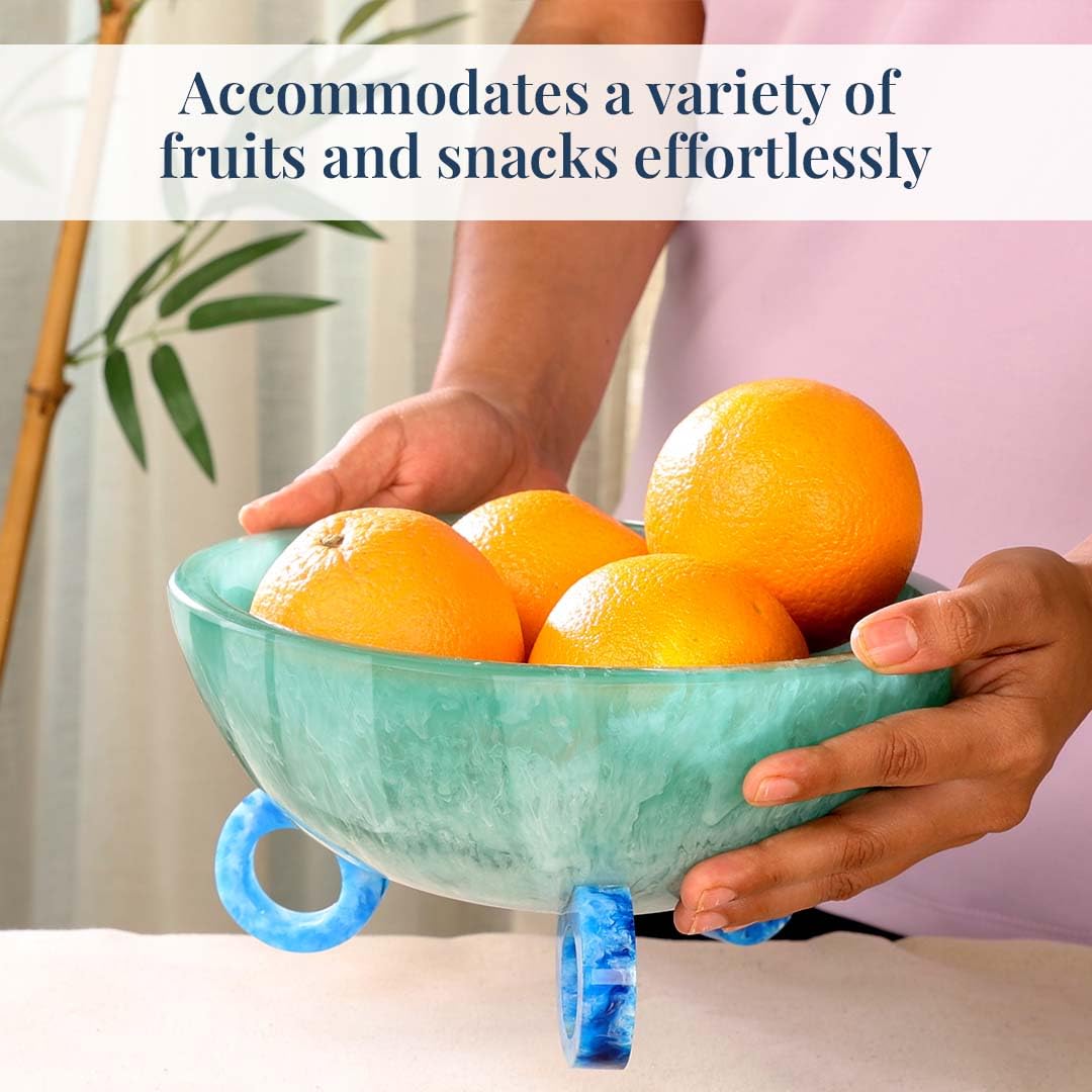Folkulture Fruit Bowl for Kitchen Counter, 9" Resin Decorative Bowl, Centerpiece Table Decorations, Fruit Basket for Coffee Table Décor, Kitchen Counter Décor, Pedestal Bowl