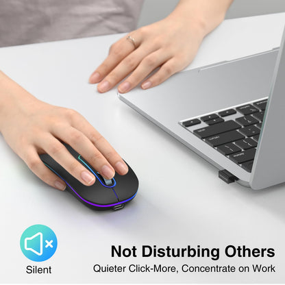 Rechargeable Wireless Mouse, 2.4G & Bluetooth Mouse for Laptop Slim Silent Mice Ergonomic Cordless Design with USB & 1600 DPI Compatible with Macbook iPad PC Computer Notebook Laptop