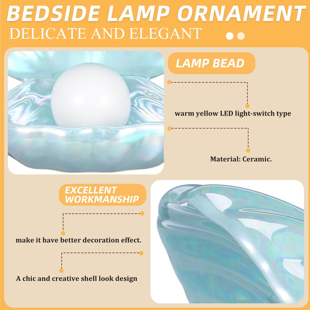 TOYANDONA Shell Lamp Ornaments Decorative Pearl Shell Night Light Table Lamp for Bedroom Living Room 5.31X5.51X6.49 Inch Cozy Home Light Decor