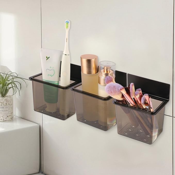 Bathroom Toothbrush Holder Set Modern Black Metal Clear Plastic Toothbrush
