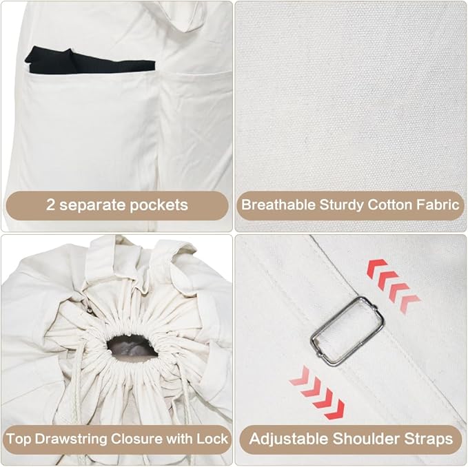 100% Breathable Cotton Canvas Laundry Backpack Bags