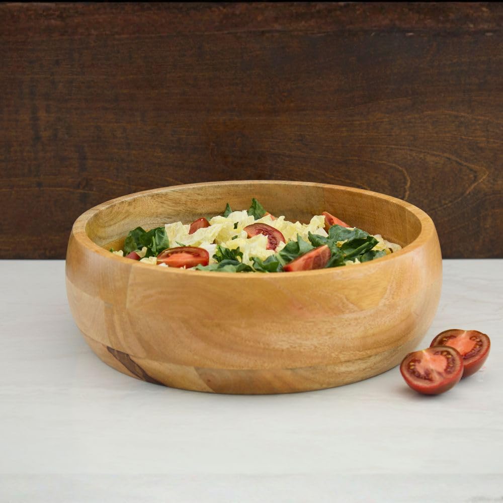 Large Wood Serving Bowl for Salads, Pasta and Fruits, Mango Wood, Natural Finish, 13 Inch