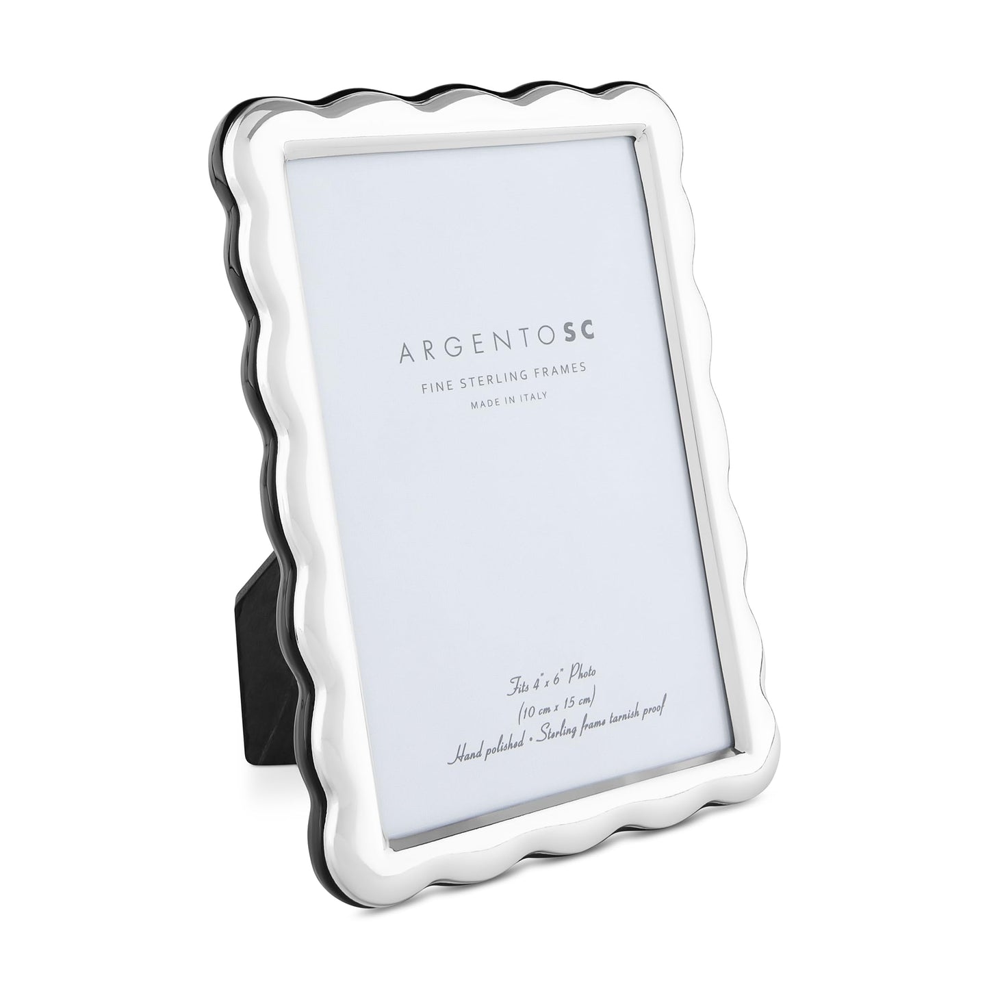 Argento SC Scalloped Sterling Silver Picture Frames - Handmade in Italy, Tarnish-free, Silver Picture Frame with Dual Easel for Portrait & Landscape Display, Exceptional Gift for Any Occasion (4 X 6)