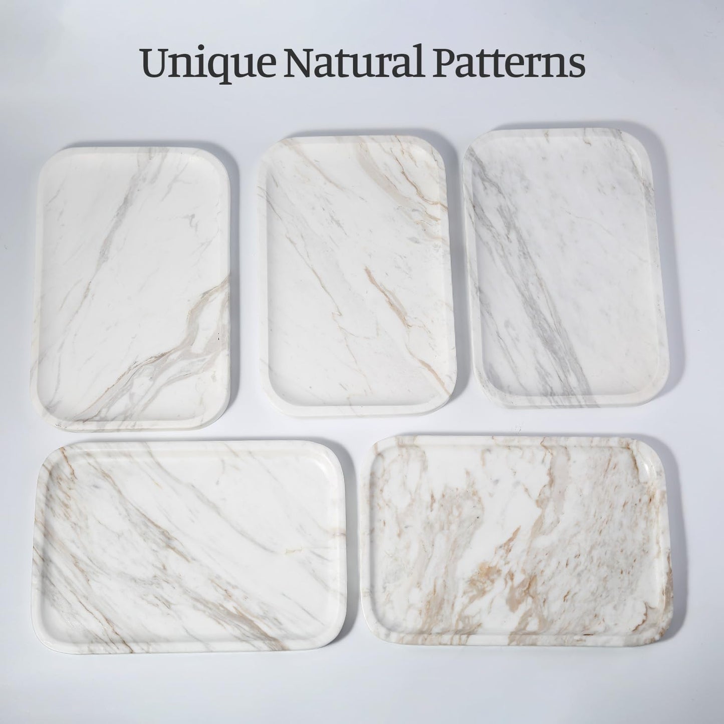 Karibiber Marble Vanity Tray, Marble Bathroom Tray Countertop, Decorative Trays for Dresser Organizer, White Stone Storage Serving Trays for Kitchen, Perfume, Jewelry Cathall Holder, Unique Veining