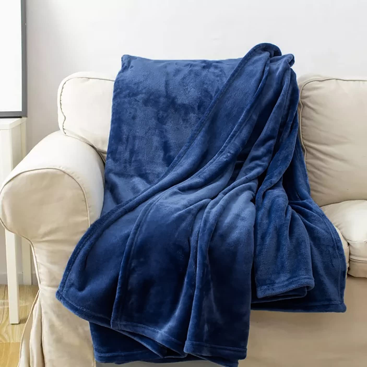 Home Must Haves Ultra Soft Warm Cozy Plush Lightweight Fleece Microfiber Queen Size Bed Throw Blanket, Navy, (Flannel)