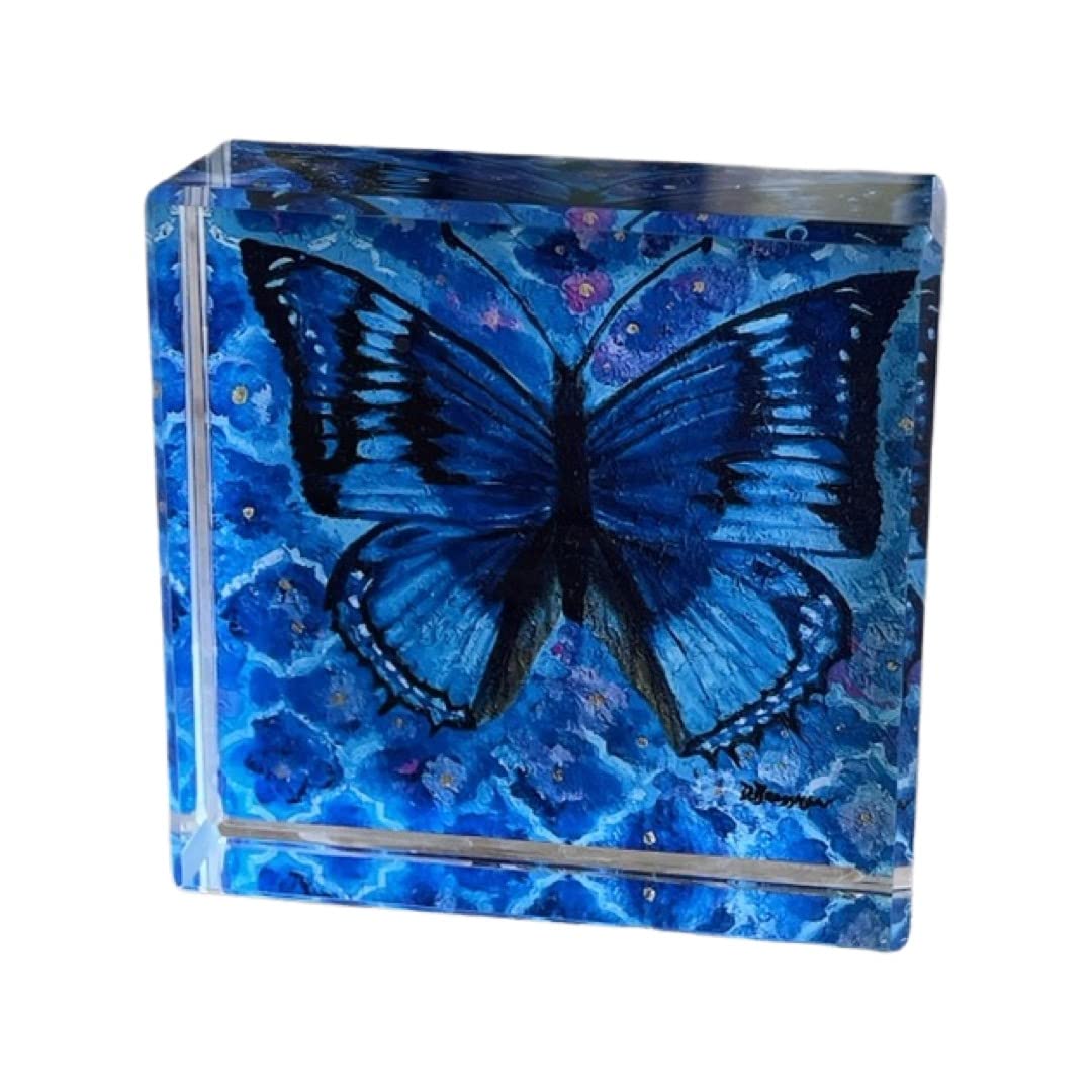 Crystal Butterfly Paperweight Collectible Gift Dark Blue Morpho