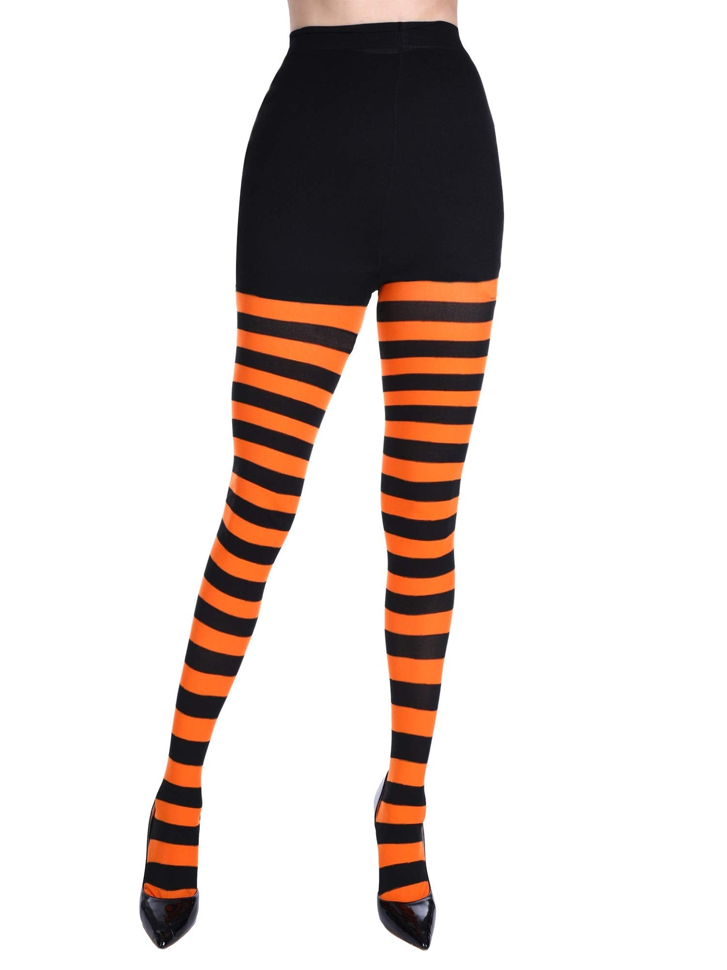SATINIOR 2 Pcs Halloween Witch Tights for Women Striped Stockings Witch Striped Leggings Footed Pantyhose for Women Girls Halloween Costume Party Dress up(Orange and Black, Purple and Black,Stripe)