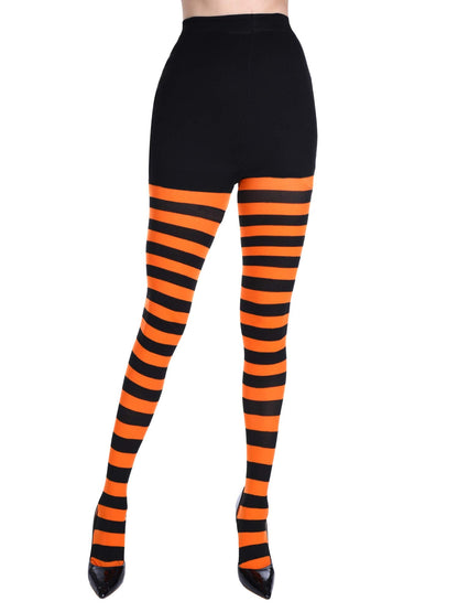 SATINIOR 2 Pcs Halloween Witch Tights for Women Striped Stockings Witch Striped Leggings Footed Pantyhose for Women Girls Halloween Costume Party Dress up(Orange and Black, Purple and Black,Stripe)