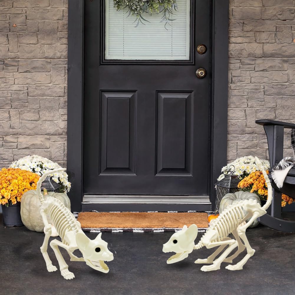LUKBERA Cat Halloween Decoration, Animal Skeleton with Posable Joints for Graveyard Scene and Haunted Houses