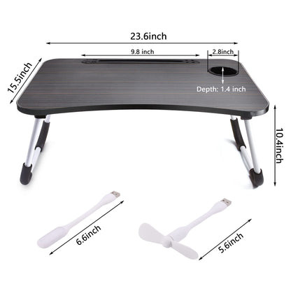 Slendor Lap Desk with Cup Holder, Foldable Laptop Table for Bed, Portable Bed Desk for Laptop and Writing, Computer Tray with Tablet Slot, Notebook Stand Reading Holder for Couch Sofa Floor,Black