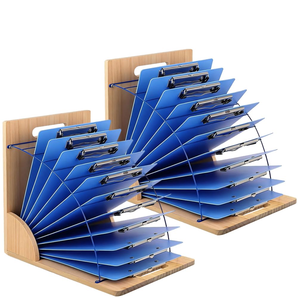 conifrag 2 Pack Clipboard Holder - 12 Layer Clipboard Storage Rack Wooden Clipboards Organizer with Sturdy Metal Shelf for Classroom Office Desk Essentials Supplies Workshop Teacher Must Haves