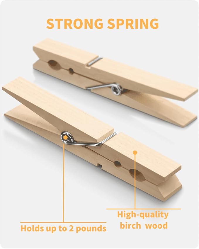 Large Clothes Pins Wooden Clothespins, 4 Inch 48 Pack Heavy Duty Outdoor Pegs