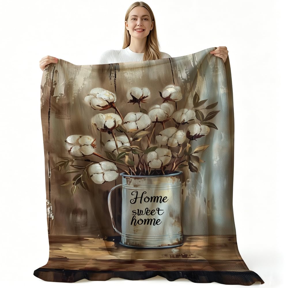 HUNXIAOJ Floral Throw Blanket Flower Blanket for Girls Wildflower Flannel Floral Bedding Warm Soft Flannel for Adults Women Bed Sofa Couch (49in x 59in)