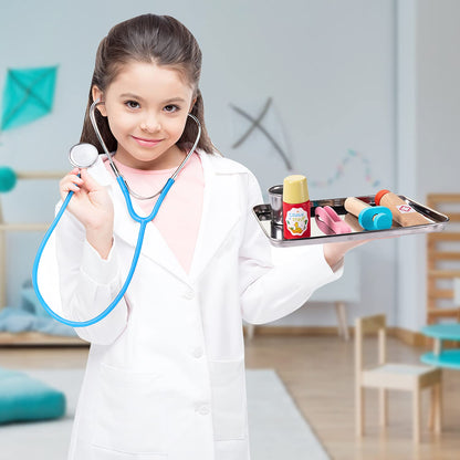 EFO SHM Kids Doctor Sets Role Play Toys Dentist Doctor's Case Children's Medical Wooden Toy with Real Stethoscope Doctor's Coat for Boys Girls