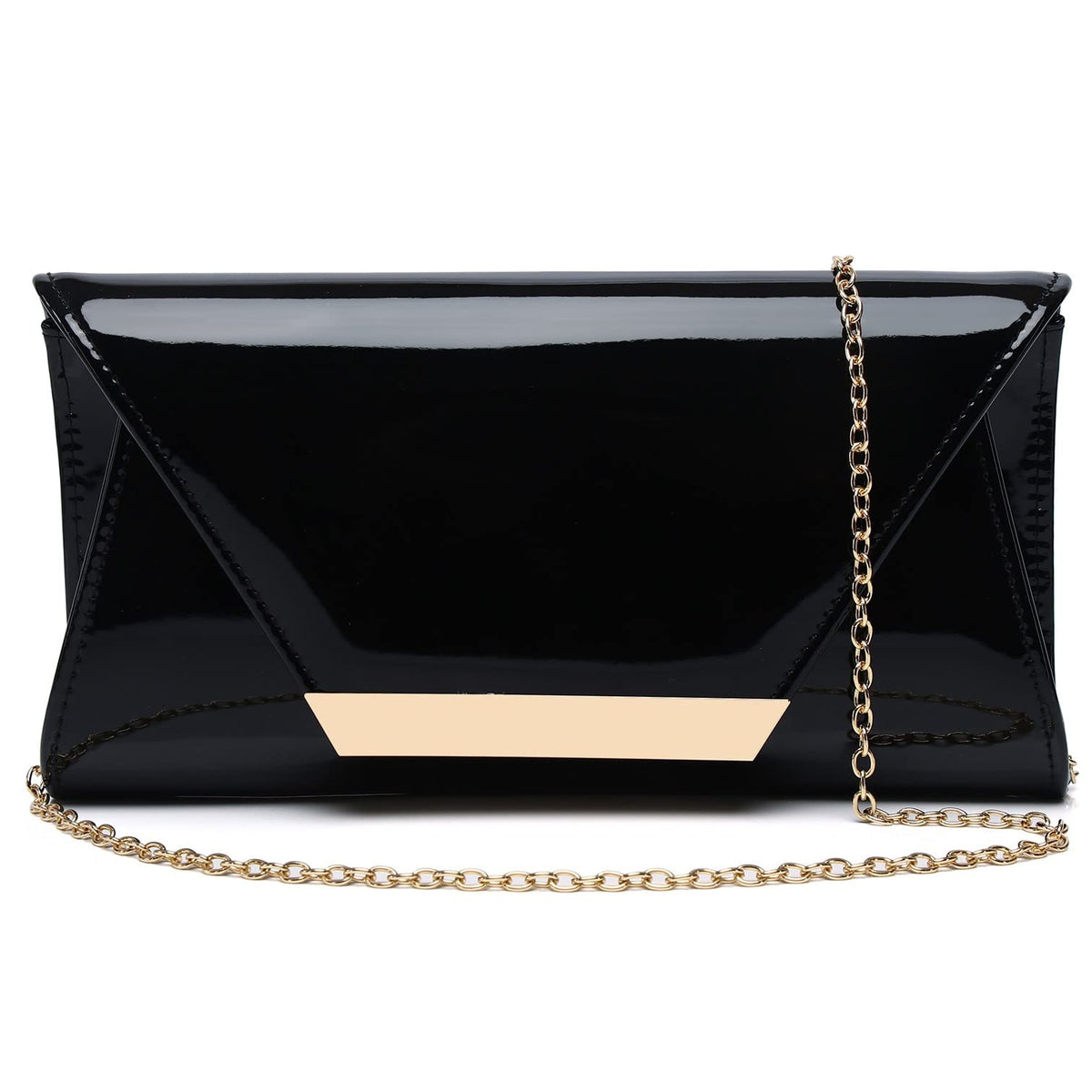 Patent Leather Envelope Clutch Womens Evening Handbag Stylish Shoulder Bag Purse for Christmas Wedding Party Prom(Black 265)