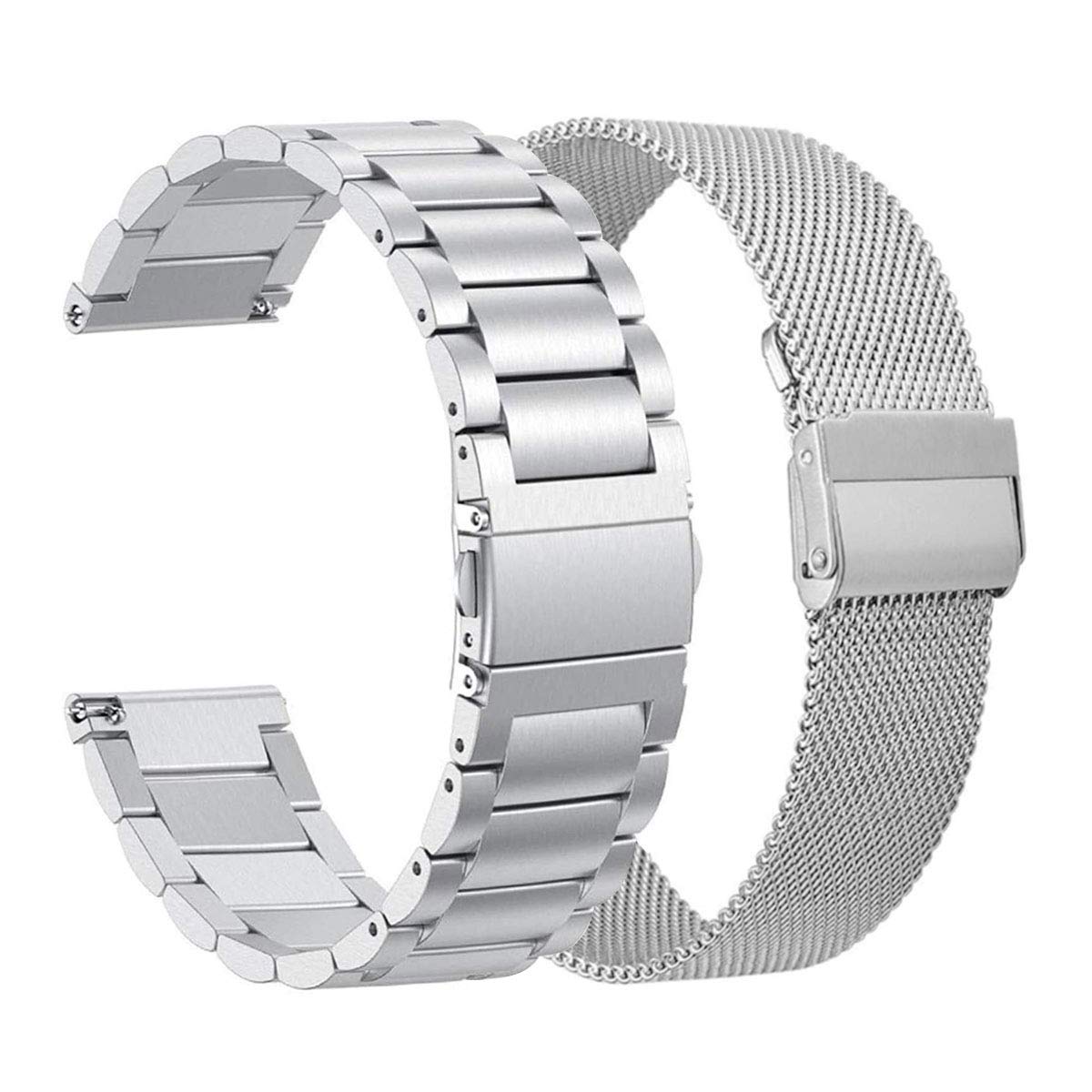 ViCRiOR Compatible Watch band with Amazfit Active 2/GTS 4 Mini/GTS 4 / GTS 3/ GTS 2/ GTS 2 Mini/GTS 2e/ GTS Bands, 2 Pack Stainless Steel Mesh Strap for Amazfit Bip/Bip 3 Pro/Bip U Pro Man Women