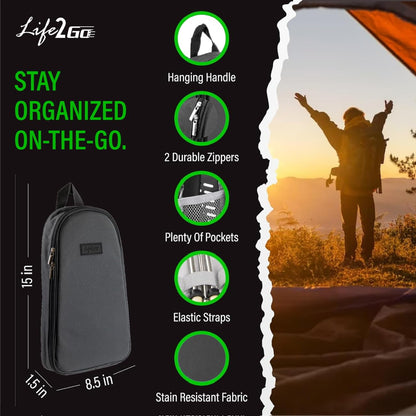 Life2Go 12 Piece Camp Cooking Utensil Set & Outdoor Kitchen Gear Cookware Kit, Portable Compact Carry Case for Camping, Hiking, Travel, BBQ Grilling Stainless Steel Accessories Spoon & Fork, Gray