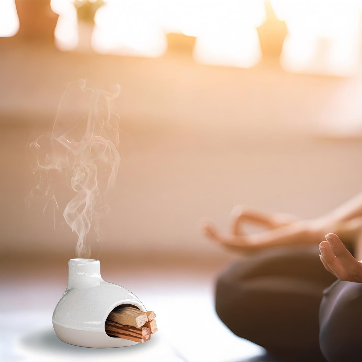 Palo Santo Holder-Mini Chimenea Incense Burner for Wood Sticks, Sage, Cones, Palo Santo Burner for Yoga Meditation Room Home Decor (Sand)