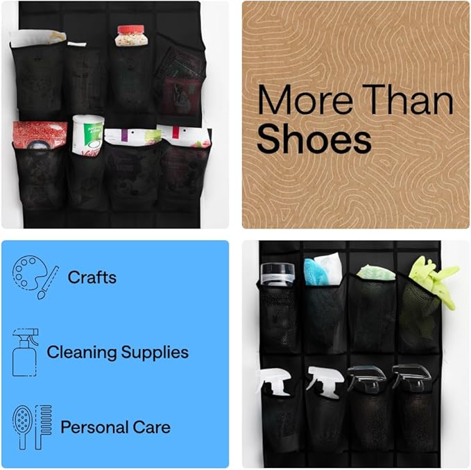 GORILLA GRIP Over the Door Shoe Organizer, 24 Large Breathable Mesh Pockets
