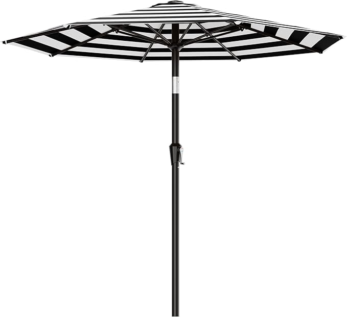 AreShark 9 FT Patio Umbrella for Outdoor, Outdoor Table Umbrella with Push Button Tilt and Crank, Outdoor Patio Umbrellas with 8 Sturdy Ribs for Market, Garden, Pool (Black & White Stripe)