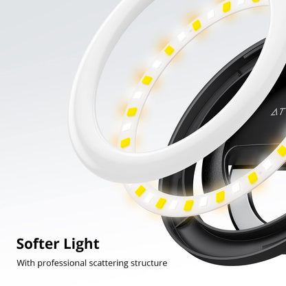 ATUMTEK 40 LED Rechargeable Clip-On Phone Selfie Ring Light for Photo and Video for Streaming, TikTok, Instagram, Zoom Meeting and Video Conferencing – Black