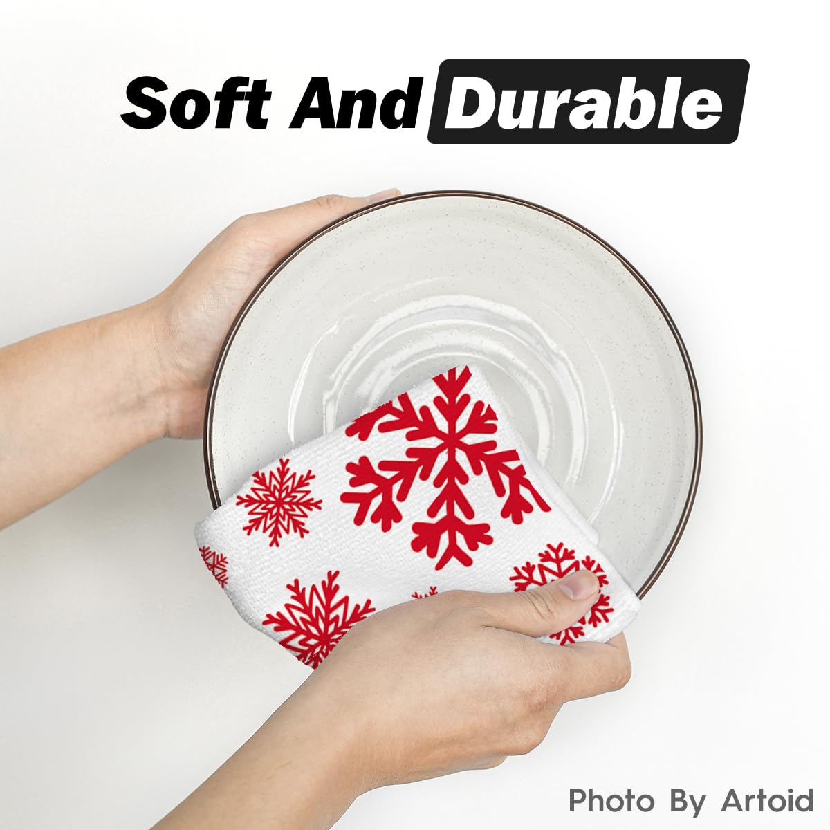 Artoid Mode Elk Merry Christmas Kitchen Towels and Dish Towels Red, 18 x 26 Inch Snow Winter Xmas Holiday Ultra Absorbent Drying Cloth Tea Towels for Cooking Baking Set of 4