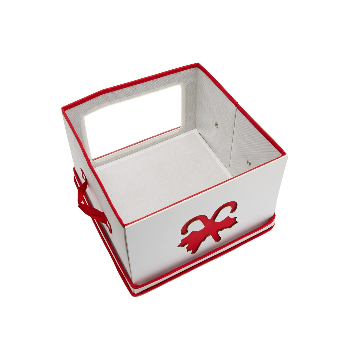 Household Essentials Medium Candy Cane Ornament Storage Box in Cream Polyester and Cardboard