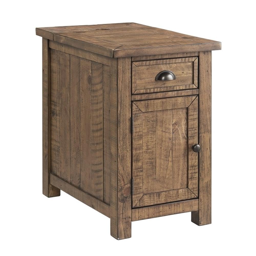 Martin Svensson Home Monterey Chairside Table - Natural - Coastal Multi-Use Table with Charging Station and Drawer for Bedroom or Living Room