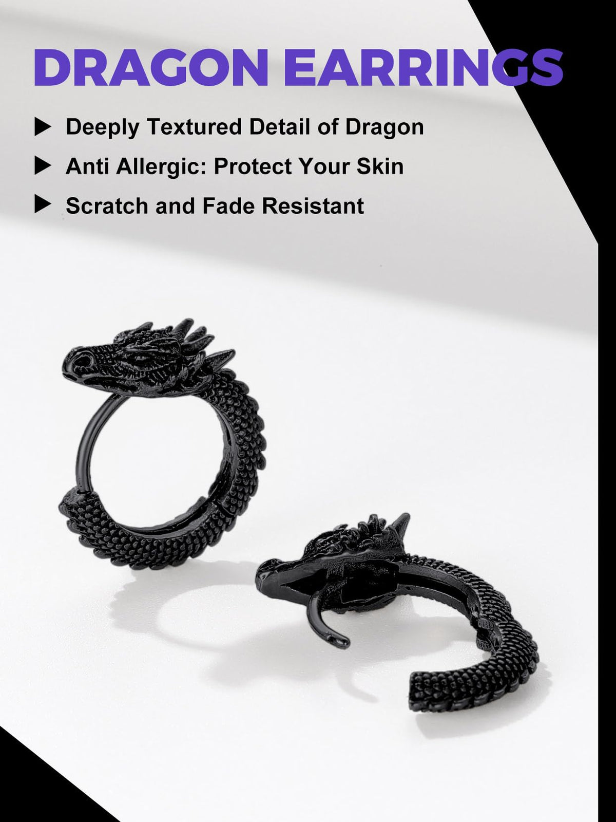 Richsteel Stainless Steel Hoops - Dragon Design Earrings for Men, Gothic Punk Jewelry with Secure Clasp