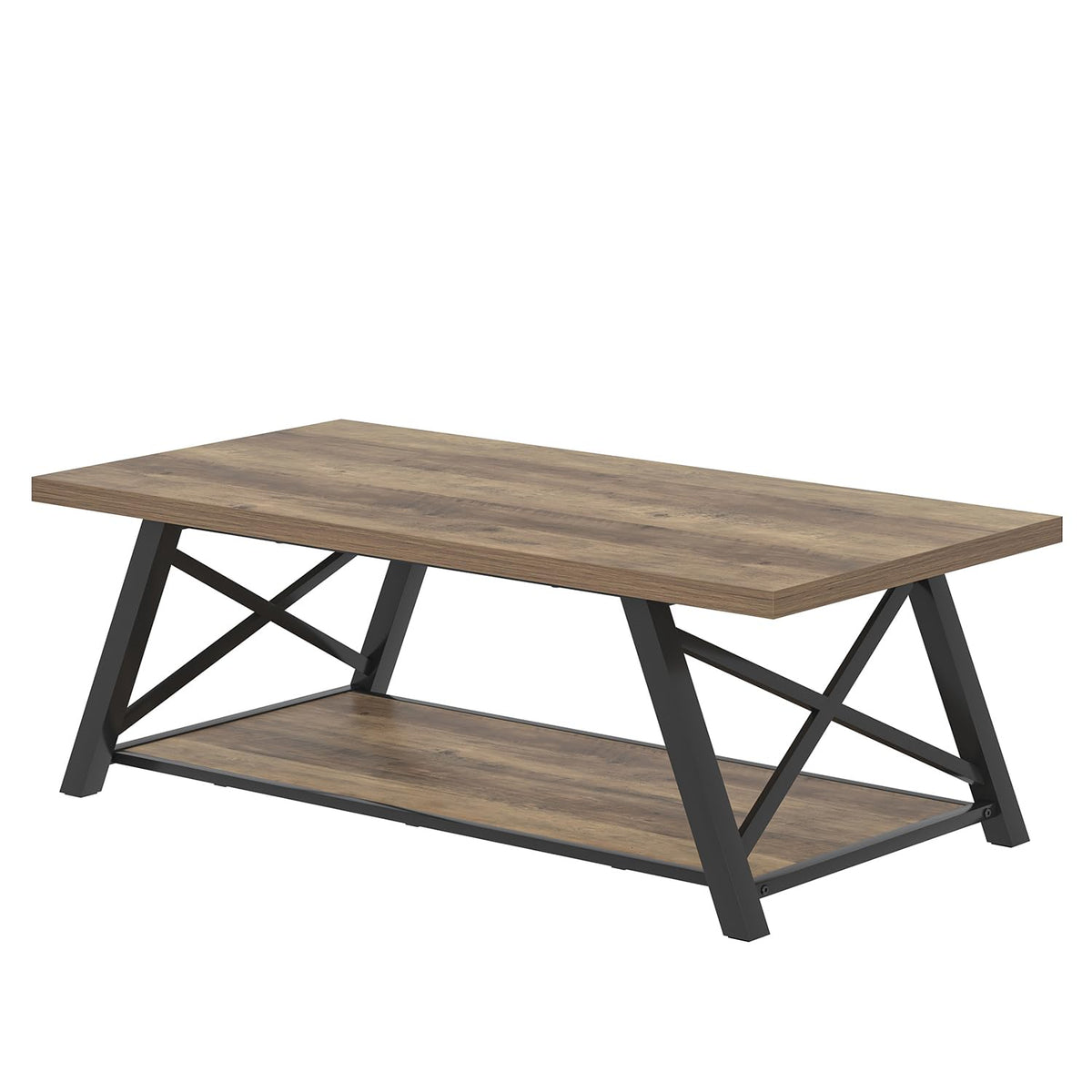EXCEFUR Modern Coffee Table, Rectangle Center Table for Living Room with Storage Shelf, Industrial Wood and Metal Cocktail Tea Table, Rustic Oak, 47 Inch