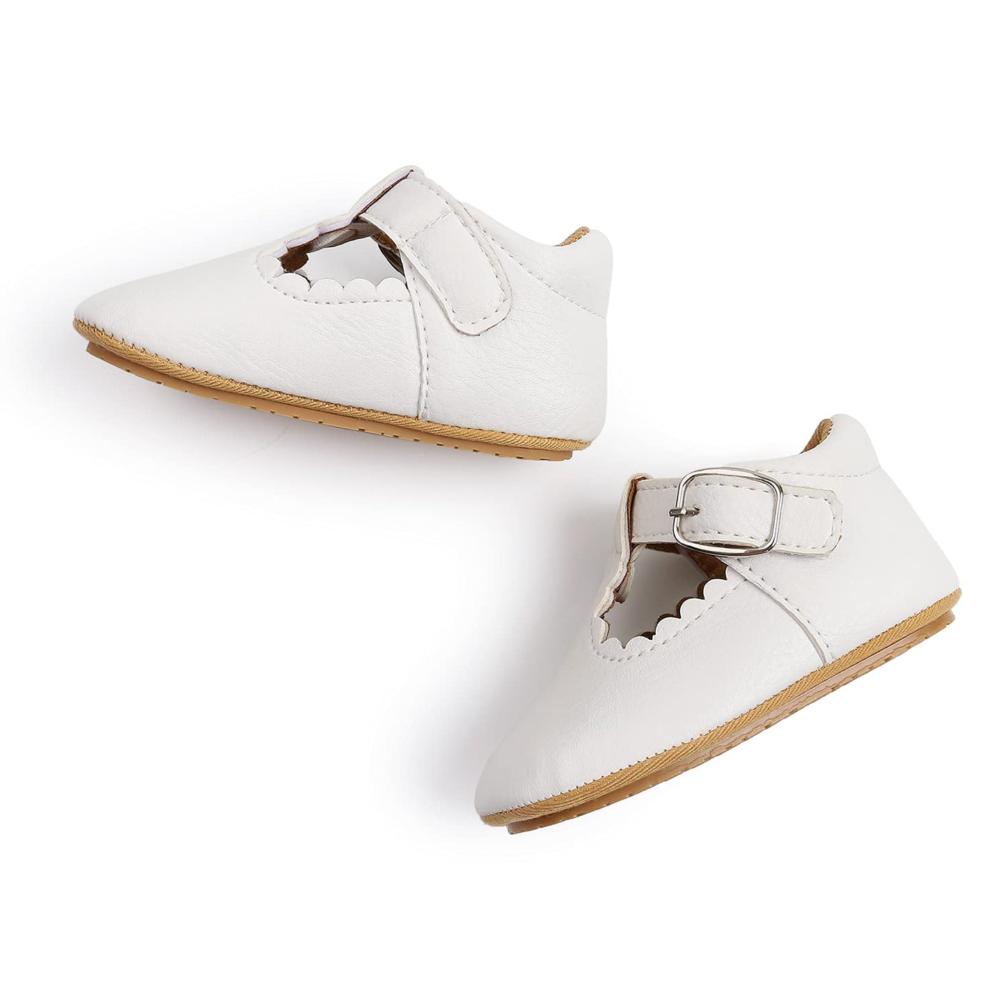 Baby Girls First Walking Shoes Mary Jane PU Leather Anti-Slip Princess Shoes Infant Baby Shoes 6-12 Months,D White