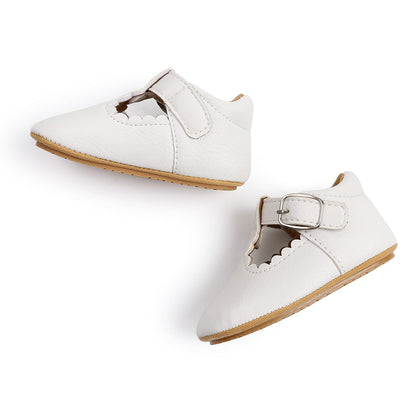 Baby Girls First Walking Shoes Mary Jane PU Leather Anti-Slip Princess Shoes Infant Baby Shoes 6-12 Months,D White