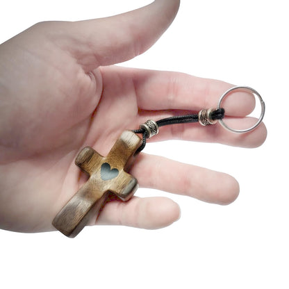 Yookin 2 PCS Cross My Heart | Encouragement Gift Wooden Cross Key Chain Fingertip Stress Relief Gifts Pocket Small Cross Christmas Gift Handheld Wooden Cross Key Chain