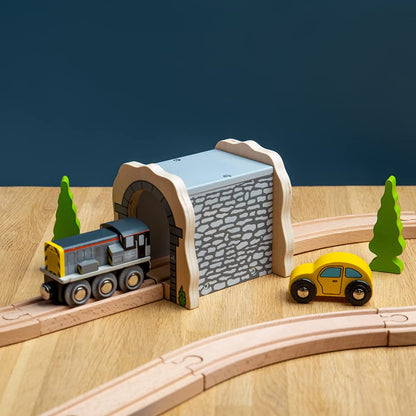 Bigjigs Rail Grey Stone Tunnel, Wooden Train Track Accessories, For Kids