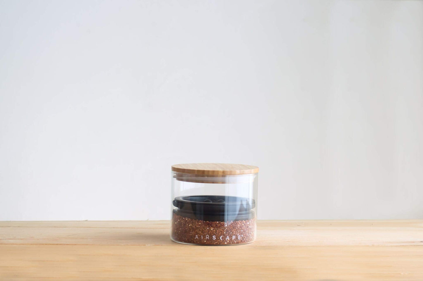 AirScape Glass Food Storage Canister - Glass Storage With US Patented Airless Inner Lid & Bamboo Top Lid - Preserves Food Freshness (Small 4-Inch)