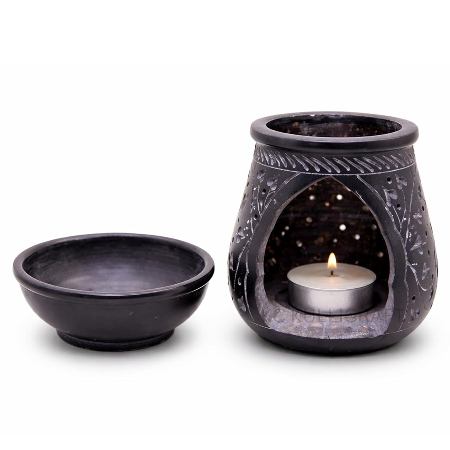 KC KULLICRAFT Handmade Black Soapstone Aroma Oil Burner