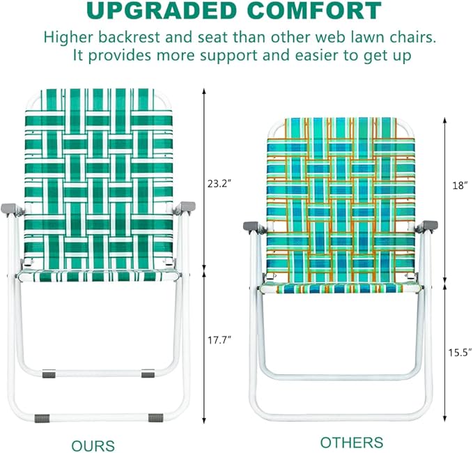 VINGLI Patio Lawn Webbed Folding Chairs Set of 2, Outdoor Beach Chair Portable Dining Chair for Yard, Garden (Green, Classic)