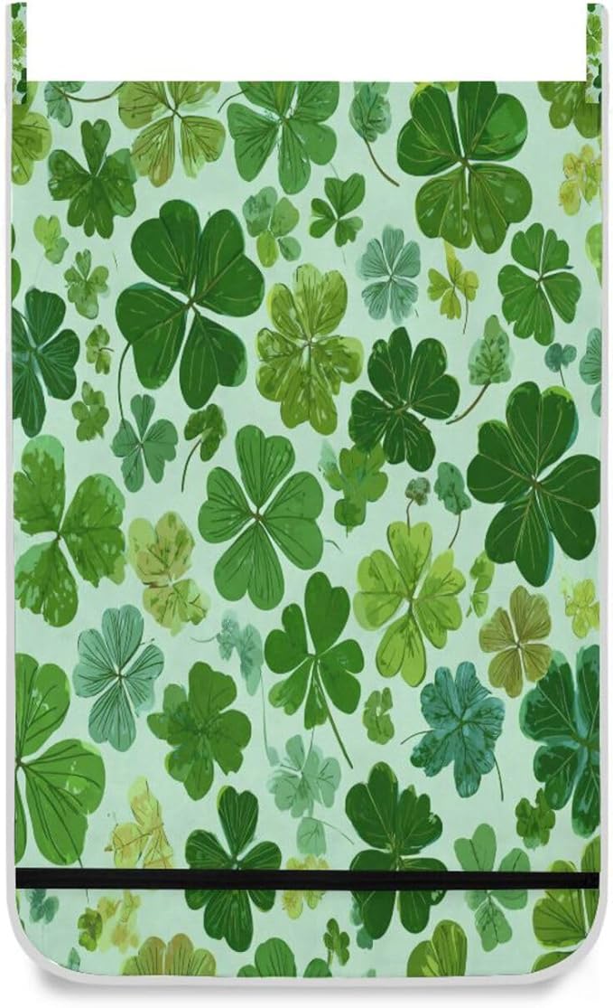 Green St Patrick Clovers Hanging Laundry Hamper Door Hampers Bag Basket
