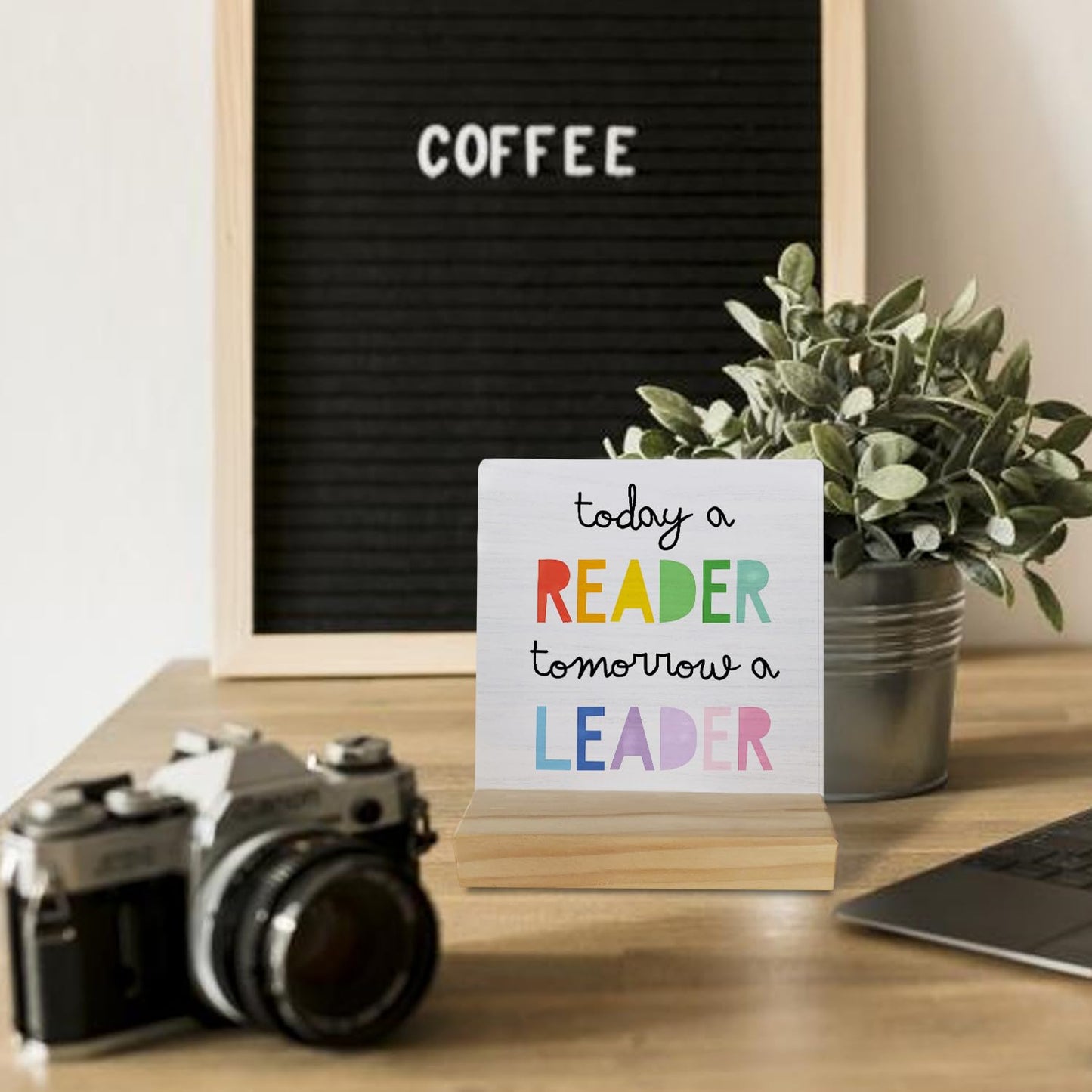 Today a Reader Tomorrow a Leader Wood Plaque Sign,Reading Motivated Wooden Stand Wood Sign Desk Decor for School Library Home Office Table Shelf,Reading Gifts for Women Kids Book Lovers Students