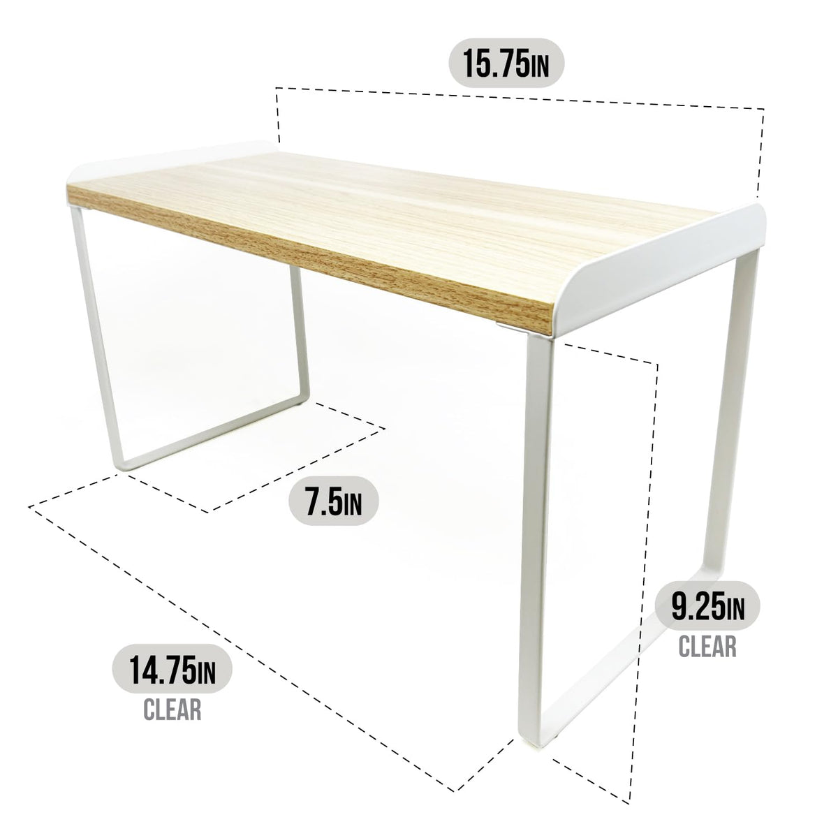 Mitus Shelf Organizer and Storage, Tiered Wood Cabinet Rack for The Kitchen Counter, Bathroom Counter, Pantry Cupboard, Office Desk Bookshelf, 16" Wide Natural and White (Large)