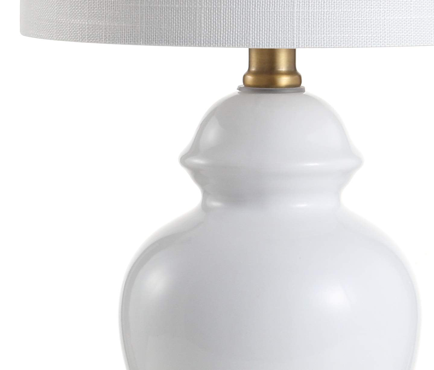 JONATHAN Y 20" White Textured Ceramic and Brass Gold Table Lamp, Glam Bedside Nightstand Lamp for Living Room Bedroom, White Linen Shade, LED Bulb Included JYL1035A