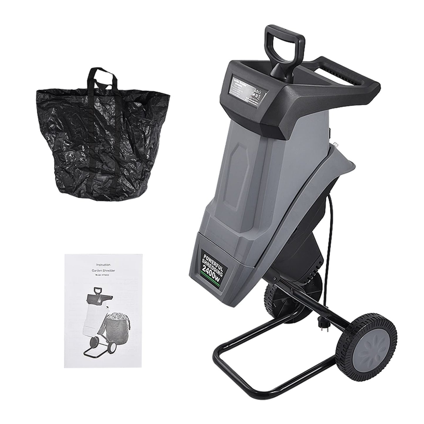 HT6533 Powerful Wood Chipper Branch Crusher Electric Breaking Machine 2400W Tree Branch Crushing Machine Garden Tool,Easy to operate(With 20M Power cord)