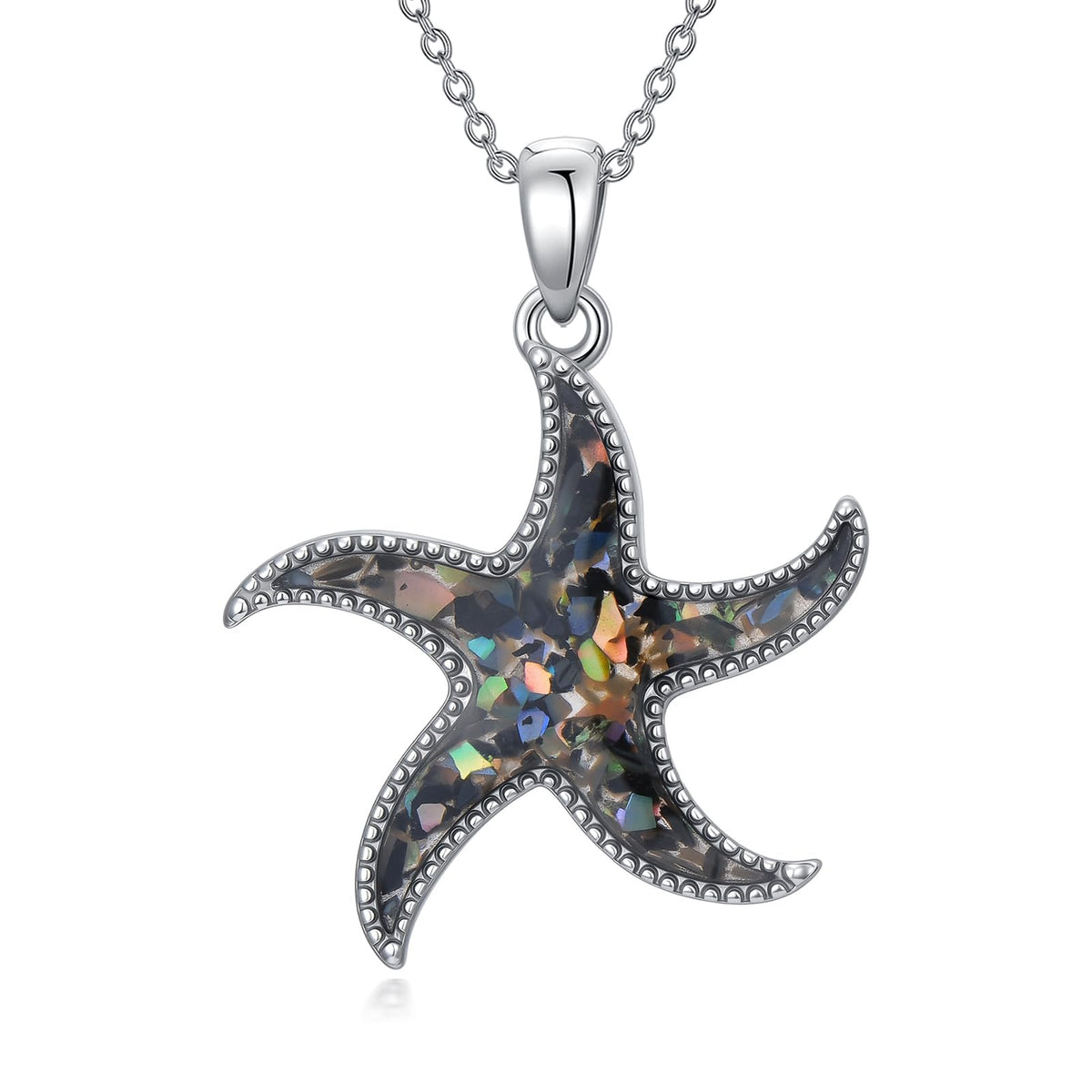 SELKAT 925 Sterling Silver Starfish Pendant Necklace for Women-Inlaid Abalone Shell Fragments, Beach Party Jewelry Gift for Daughter Mom Wife (Style 1)