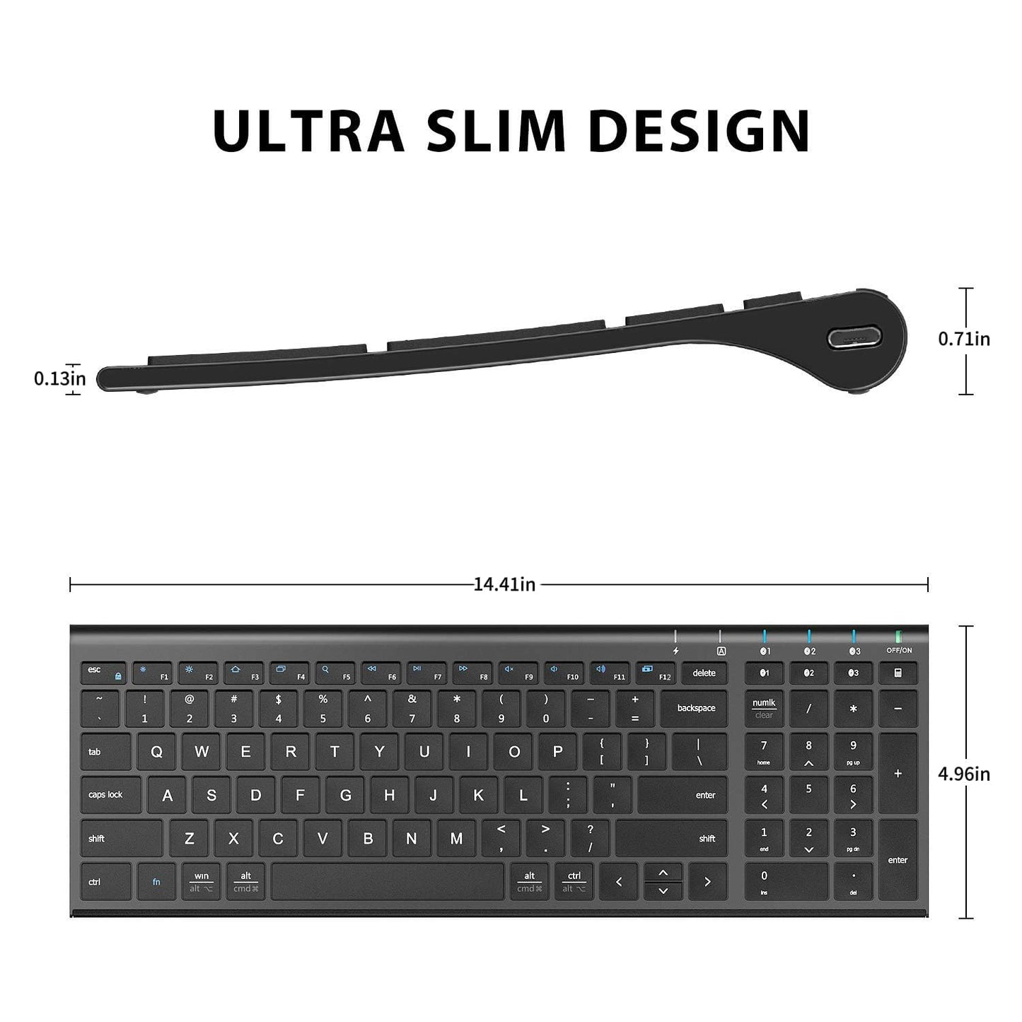 iClever BK10 Bluetooth Keyboard, Universal Bluetooth 5.1 Wireless Keyboard with Number Pad, Ergonomic Design, Multi-Device Compatibility, Stable Connection for Mac, iPad, iPhone, Android, Windows