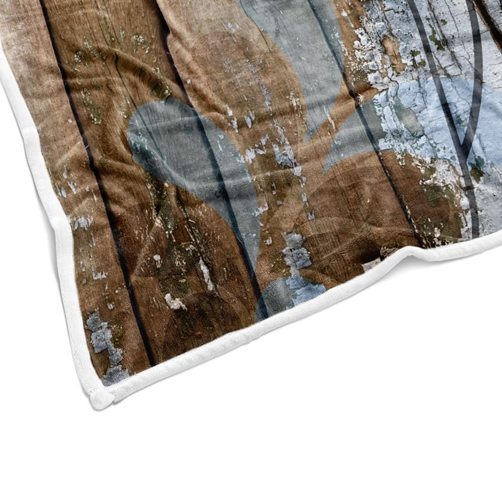 JAWO Farmhouse Flower Floral Throw Blanket, Rustic Blue Daisy Fleece Cozy Warm Bed Couch Blanket, Country Blue Brown Fleece Flannel Throws to Decorate the Room and Bedroom Warm Blanket 50X60IN