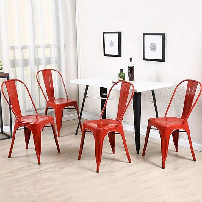 FDW Metal Dining Chairs Set of 4 Indoor Outdoor Chairs Patio Chairs Kitchen Metal Chairs 18 Inch Seat Height Restaurant Stackable Chair Tolix Side 330LBS Weight Capacity