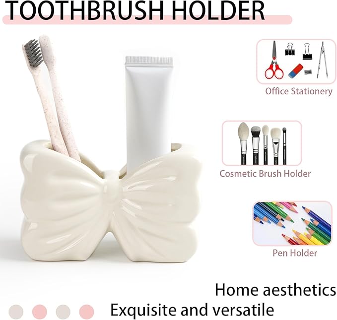 Bow Toothbrush Holder ， 2-Slot Toothbrush and Toothpaste Holder Cute Toothbrush