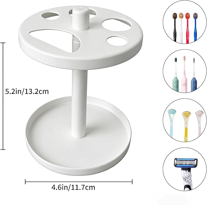 White Metal Toothbrush Holder – Countertop 4‑Toothbrush Organizer Set