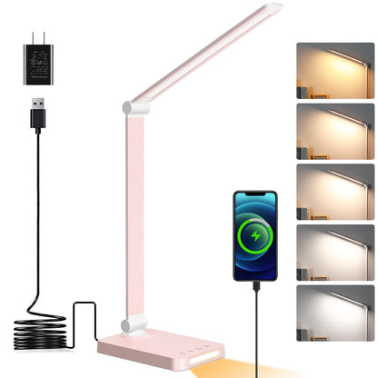 LED Desk Lamp with USB Ports,Touch Desk Lamps for Home Office with 5 Color Modes,3 Brightness Desk Light with Small Night Light,Reading Lamp Table Lamp for Bedroom Bedside Study Black （with adapter）